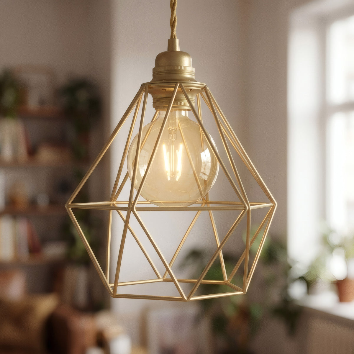 Faceted diamond cage lampshade in metal for E27 socket