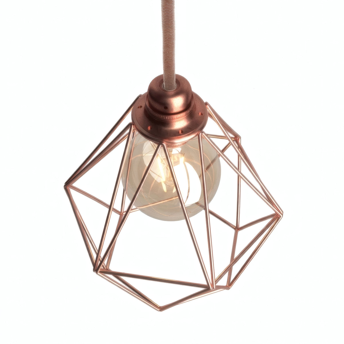 Faceted diamond cage lampshade in metal for E27 socket — Copper