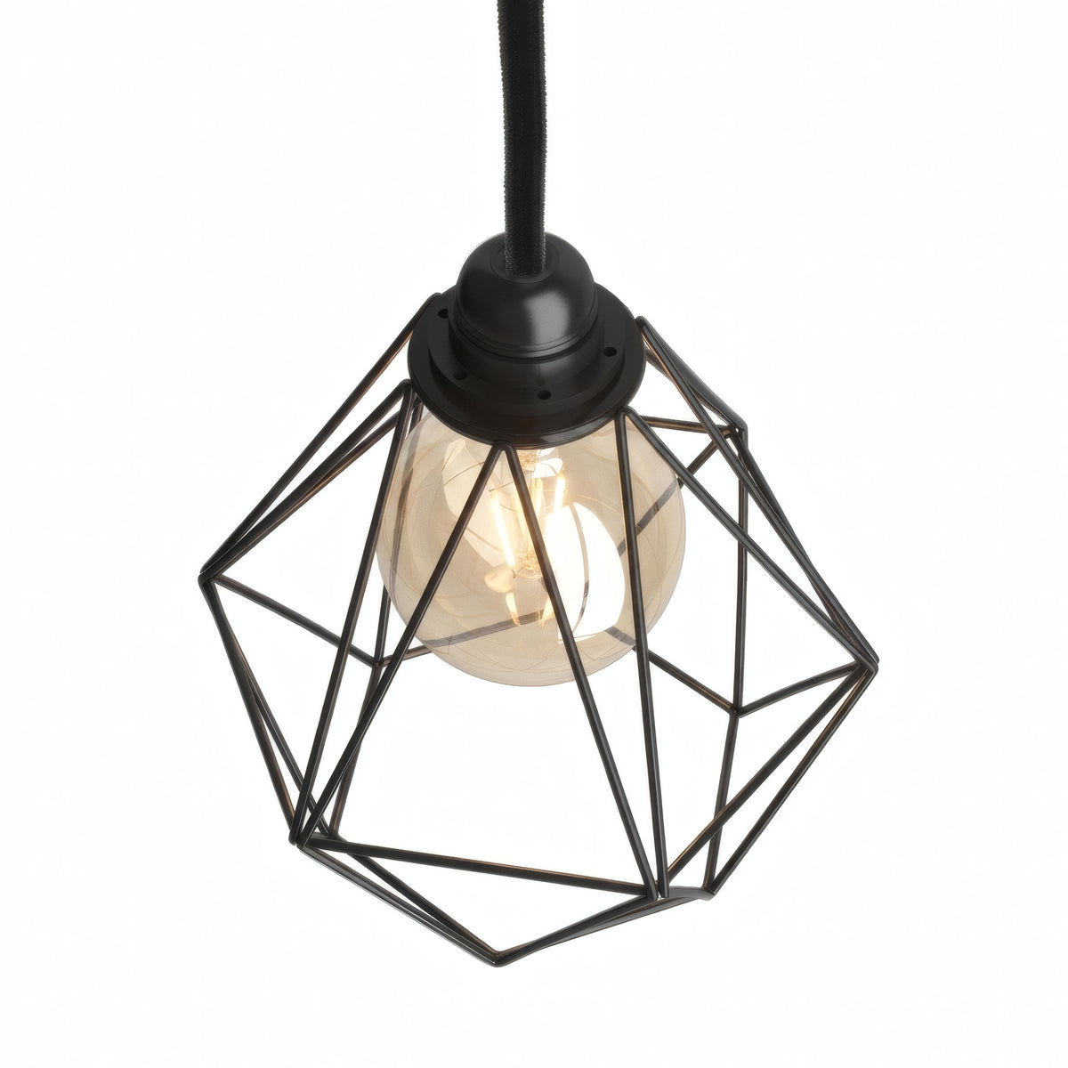 Faceted diamond cage lampshade in metal for E27 socket — Black