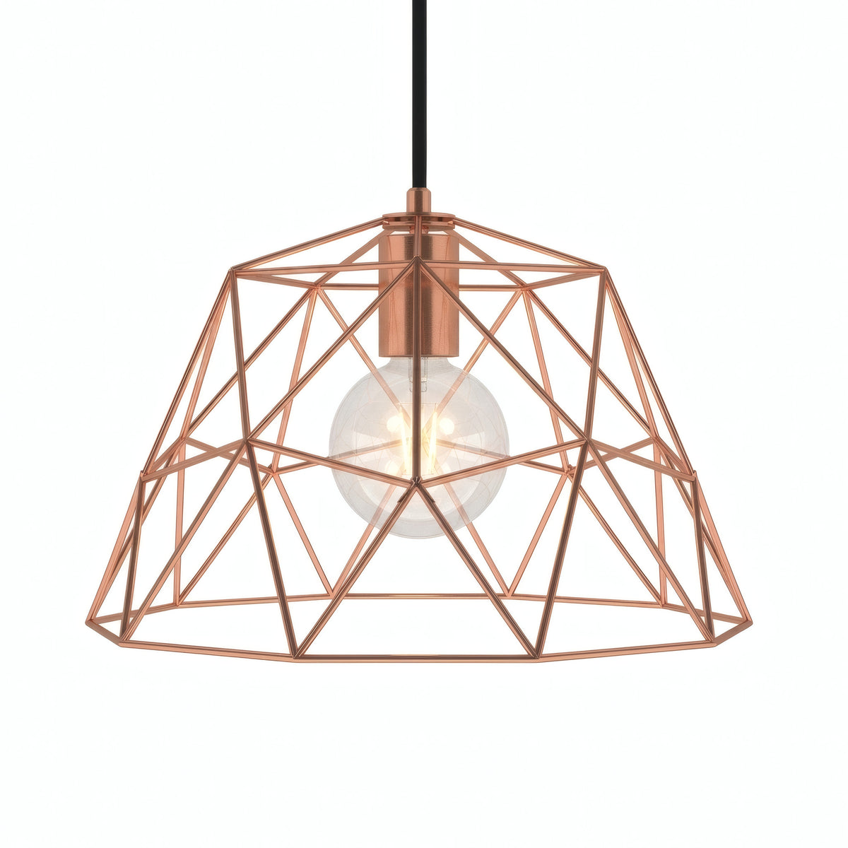 XL metal dome cage lampshade Ø 35 cm with E27 socket — Copper