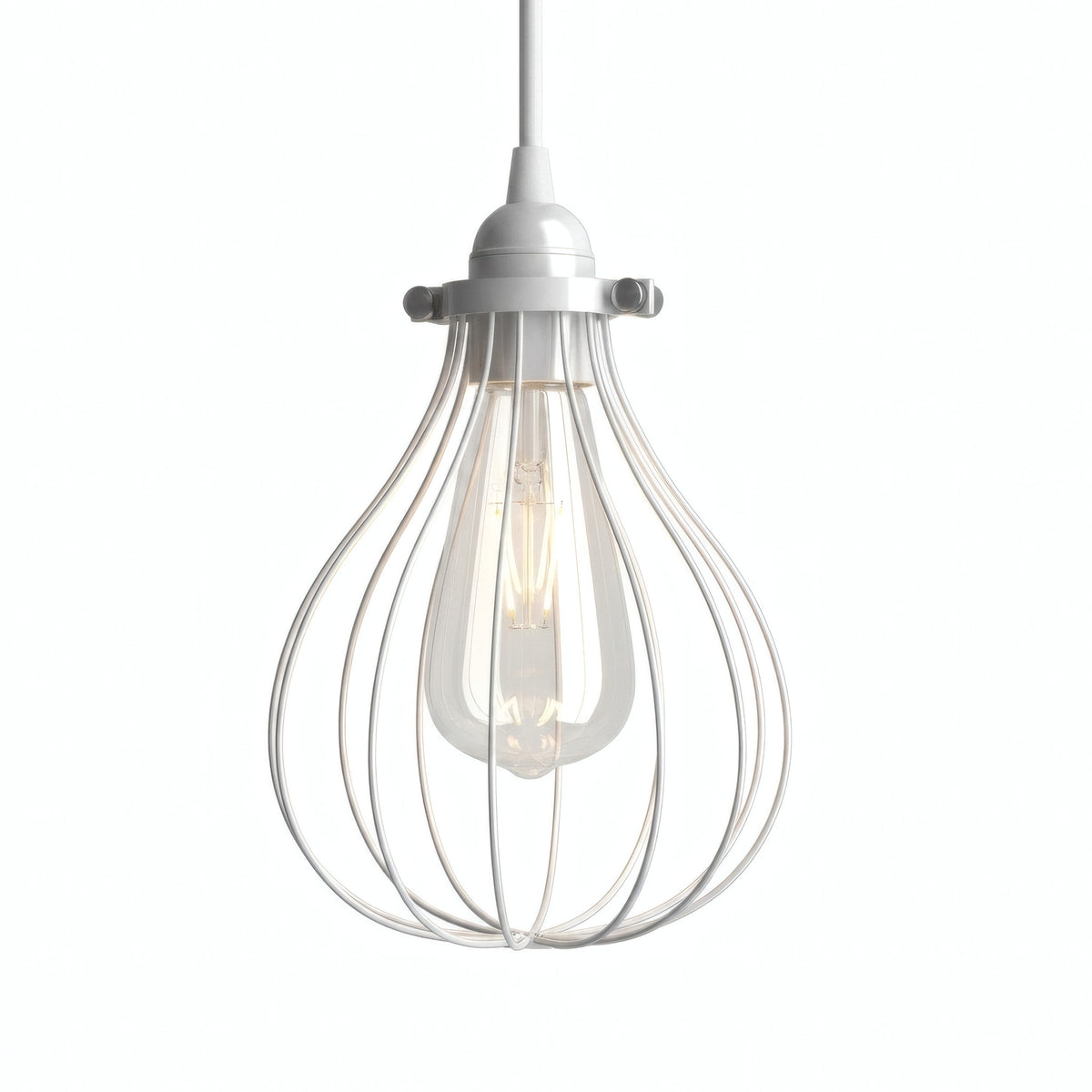 Metal cage drop lampshade with adjustable clamp — White