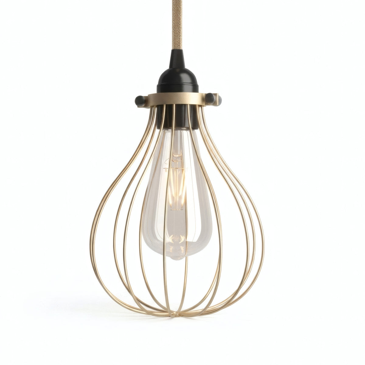 Metal cage drop lampshade with adjustable clamp — Brass