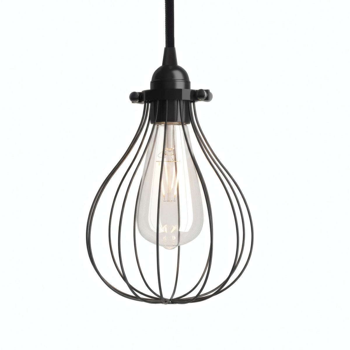 Metal cage drop lampshade with adjustable clamp — Black