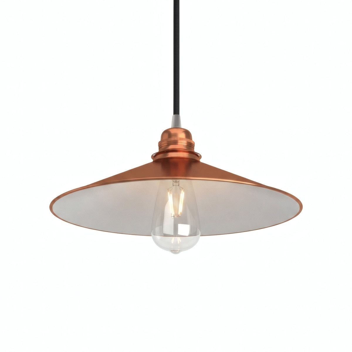 Flat enamelled metal lampshade Ø 30 cm for E27 socket — White and copper