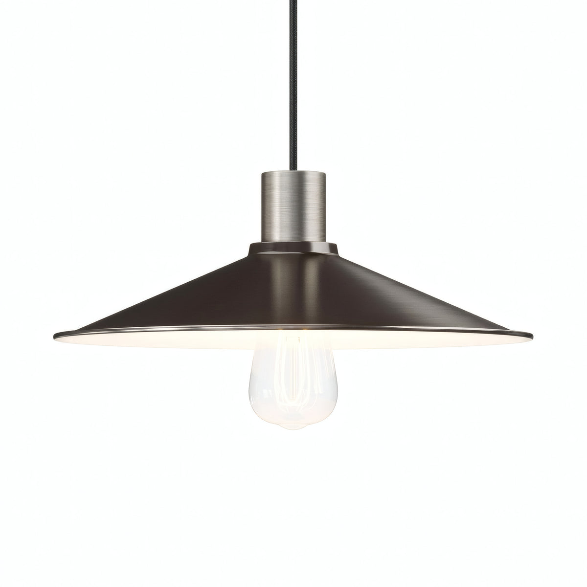 Flat enamelled metal lampshade Ø 30 cm for E27 socket — White and satin titanium