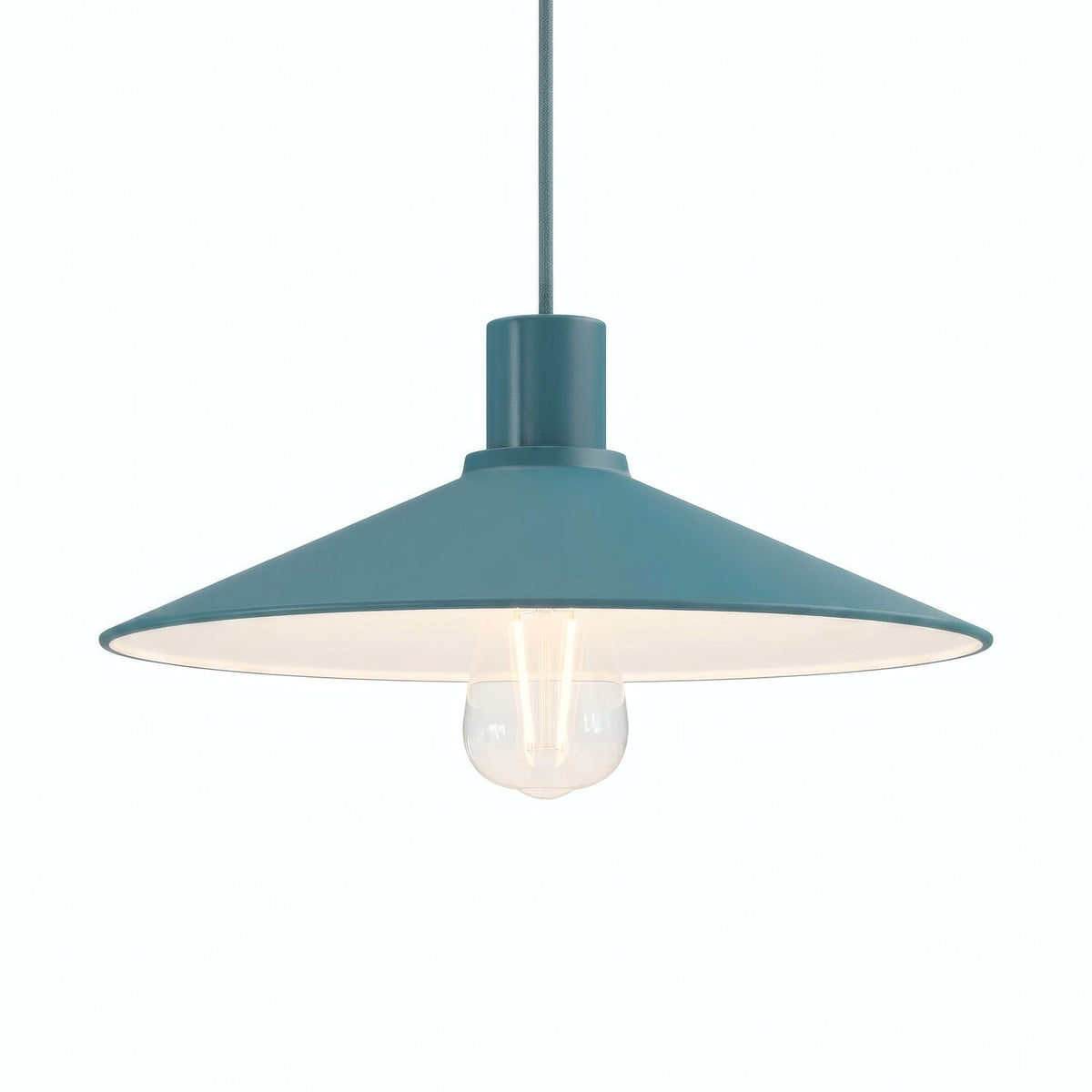Flat enamelled metal lampshade Ø 30 cm for E27 socket — Petrol blue
