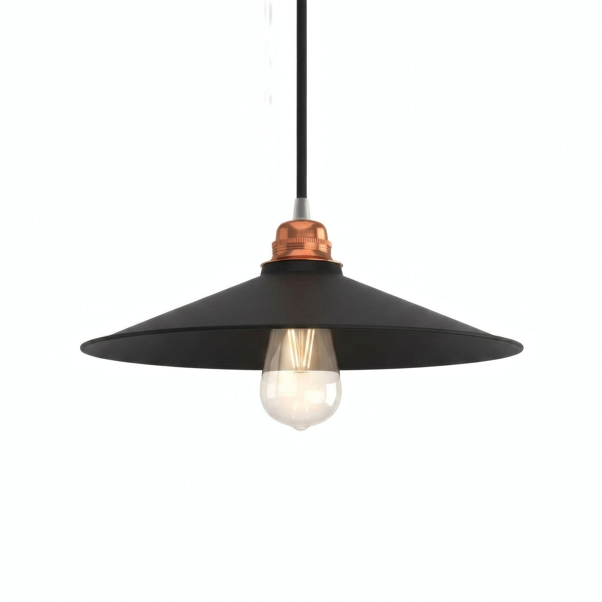 Flat enamelled metal lampshade Ø 30 cm for E27 socket — Black