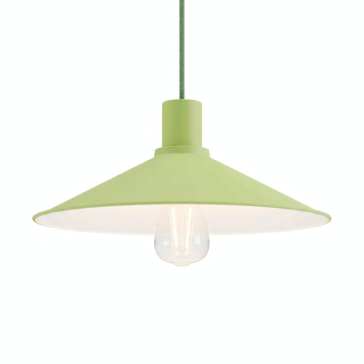 Flat enamelled metal lampshade Ø 30 cm for E27 socket — Meadow green