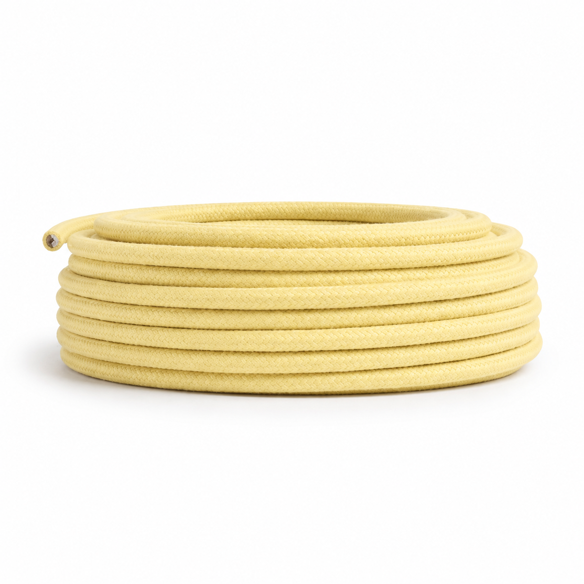 Round textile electric cable, pastel yellow cotton — view 4