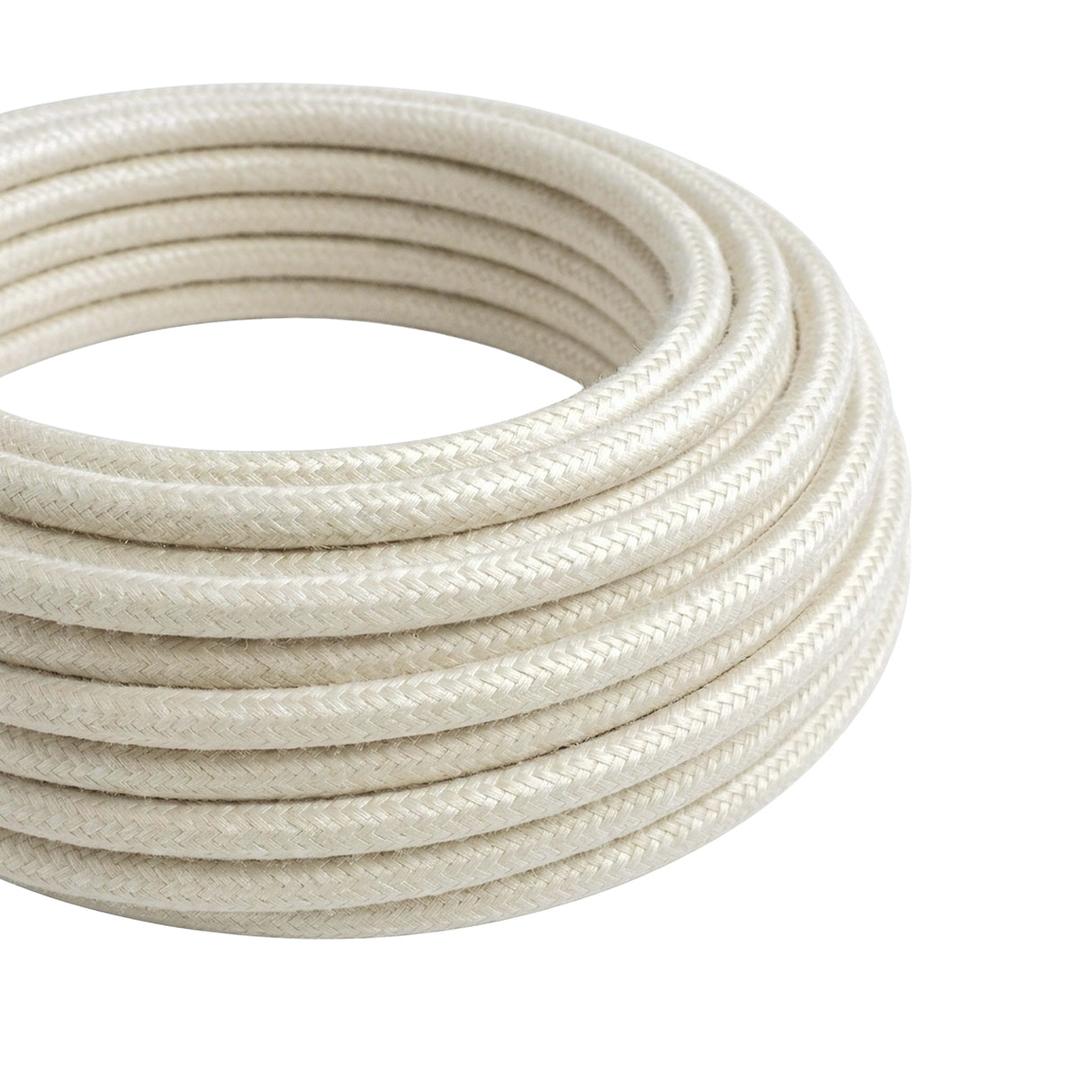 Round silk-effect fabric cable – Pearl white