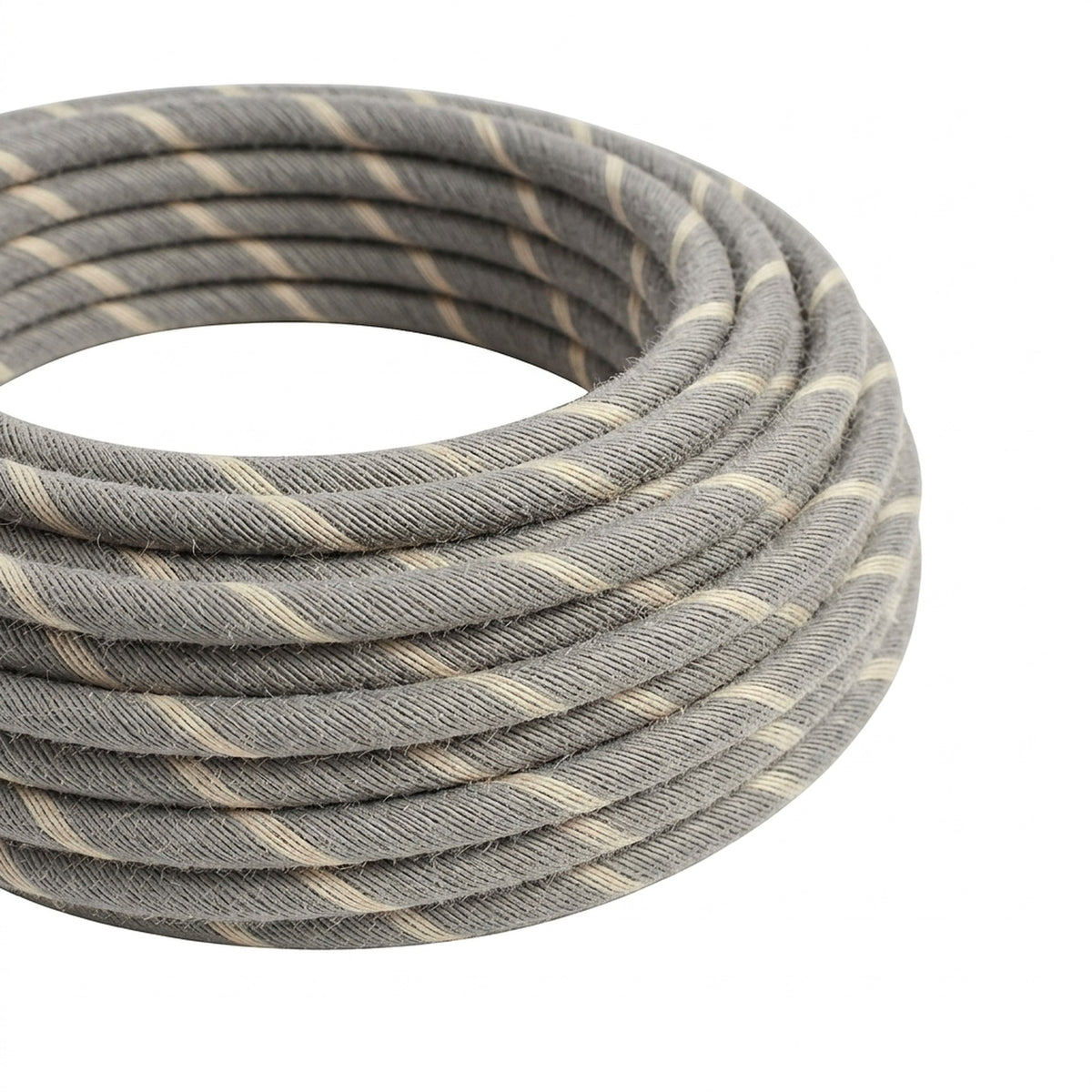 Round striped cotton and linen fabric cable – Egg custard
