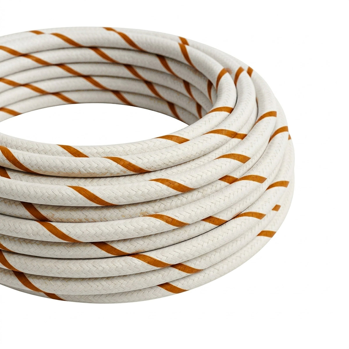 Round striped silk-effect fabric cable – Beer foam