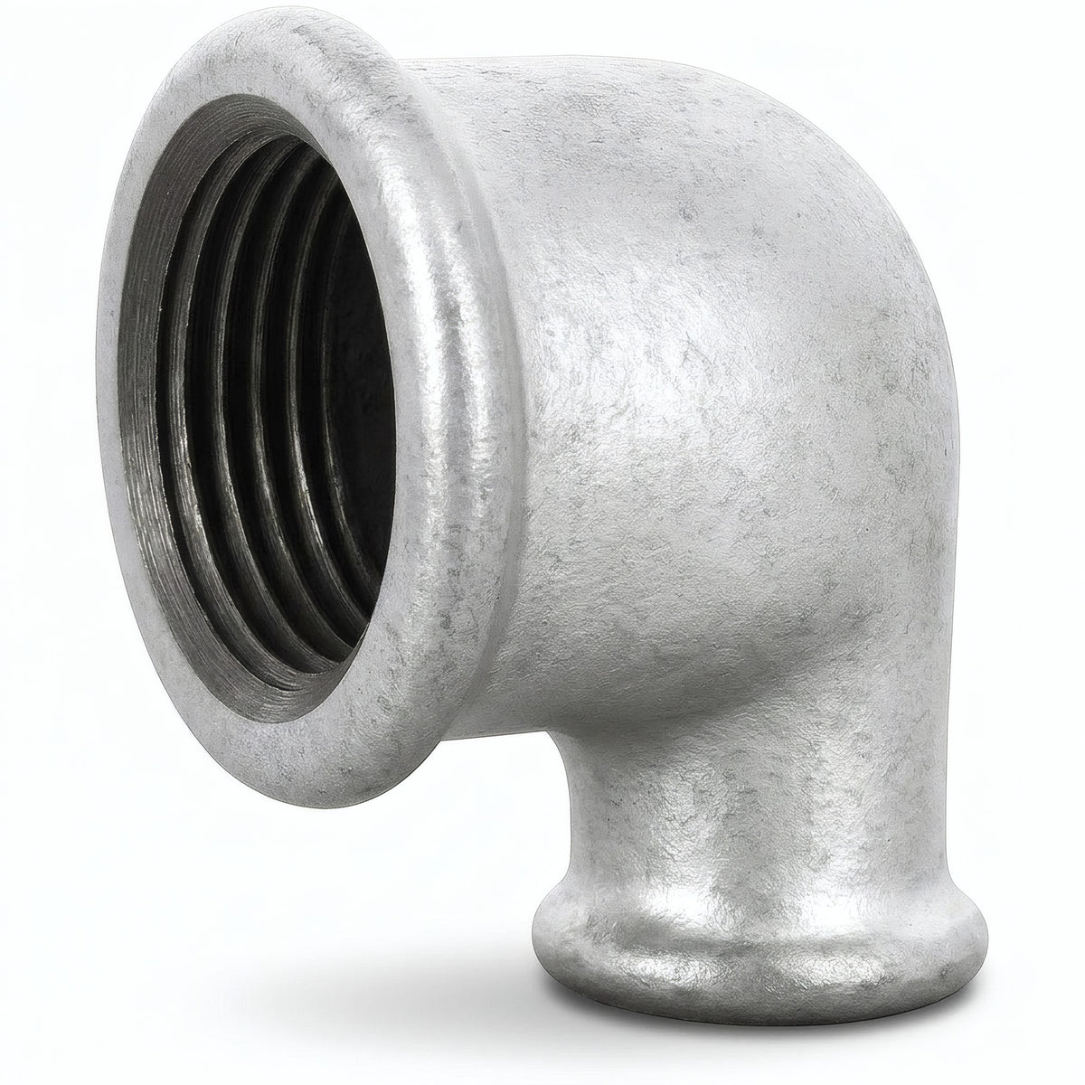 Reducing 90° elbow F/F in galvanised cast iron - product photo on white background 21