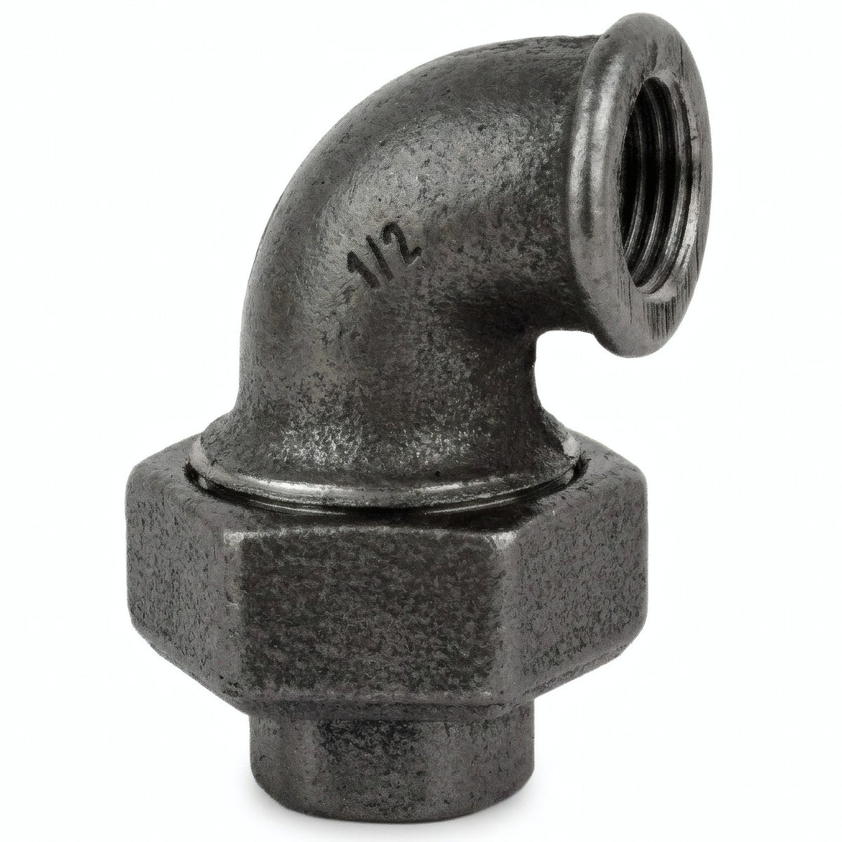 Union elbow F/F in black cast iron - product photo on white background 6