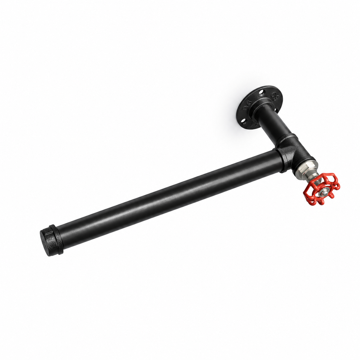 Black kitchen roll holder with red handwheel — top view