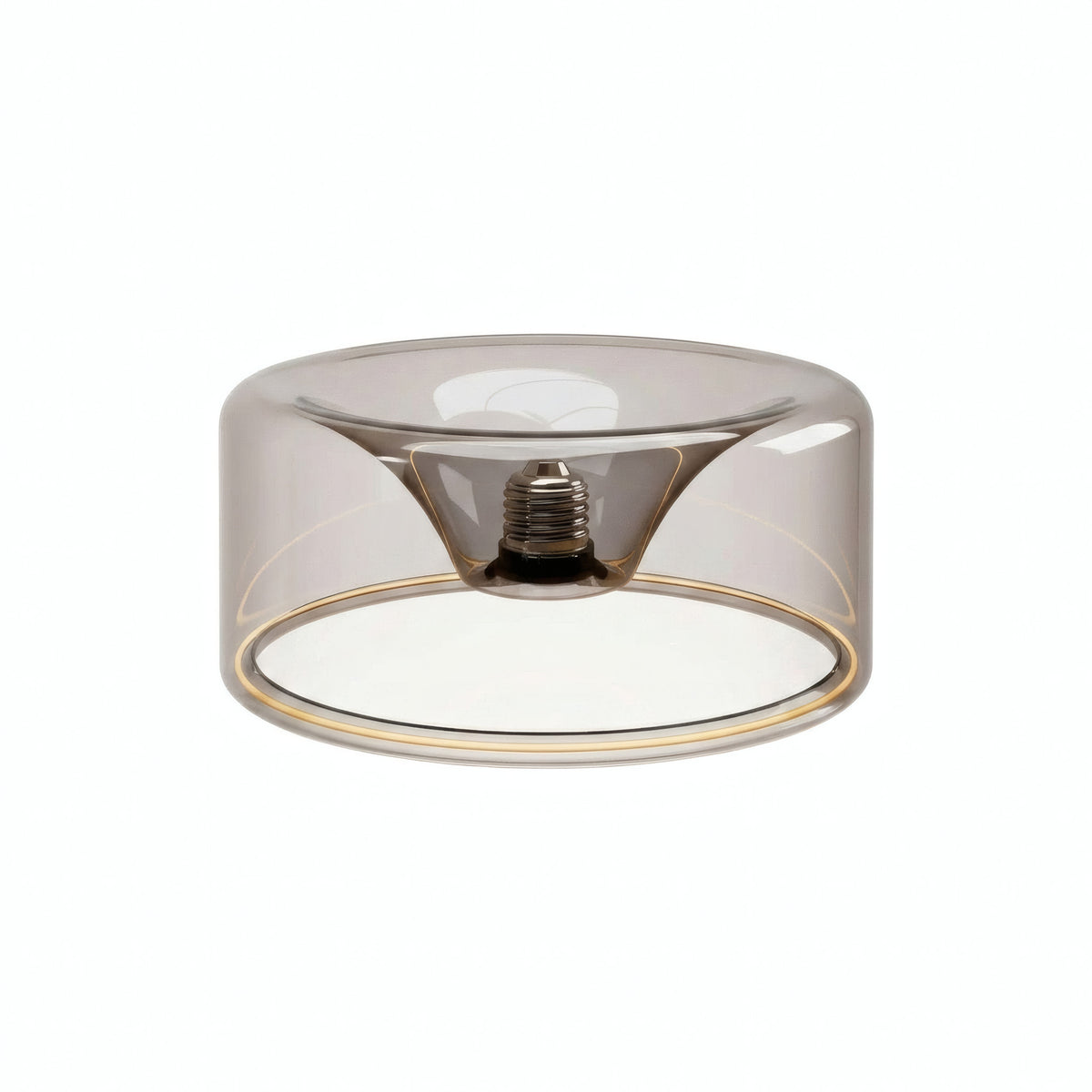 E27 LED donut bulb in smoked glass, Ø 195 mm, switched off, recessed E27 base visible, white background