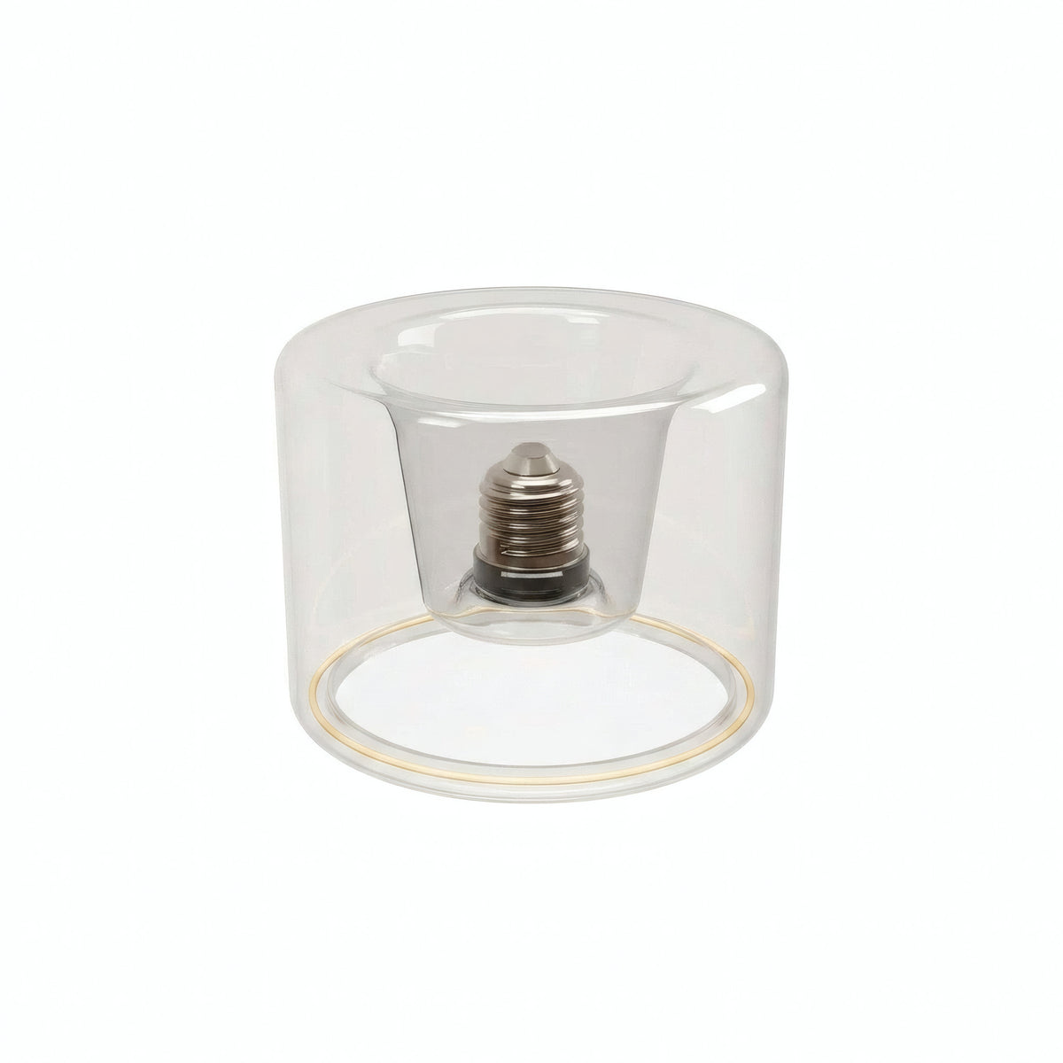 E27 LED donut bulb in clear glass, Ø 120 mm, three-quarter view, white background