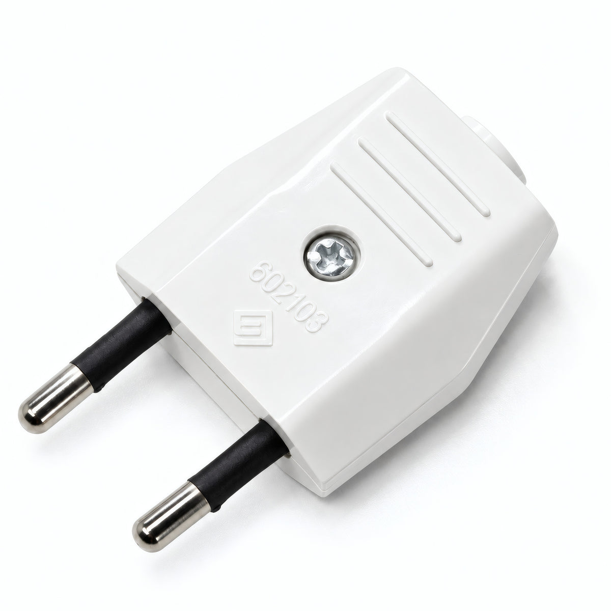 European 2-pole electrical plug with axial cable exit — White
