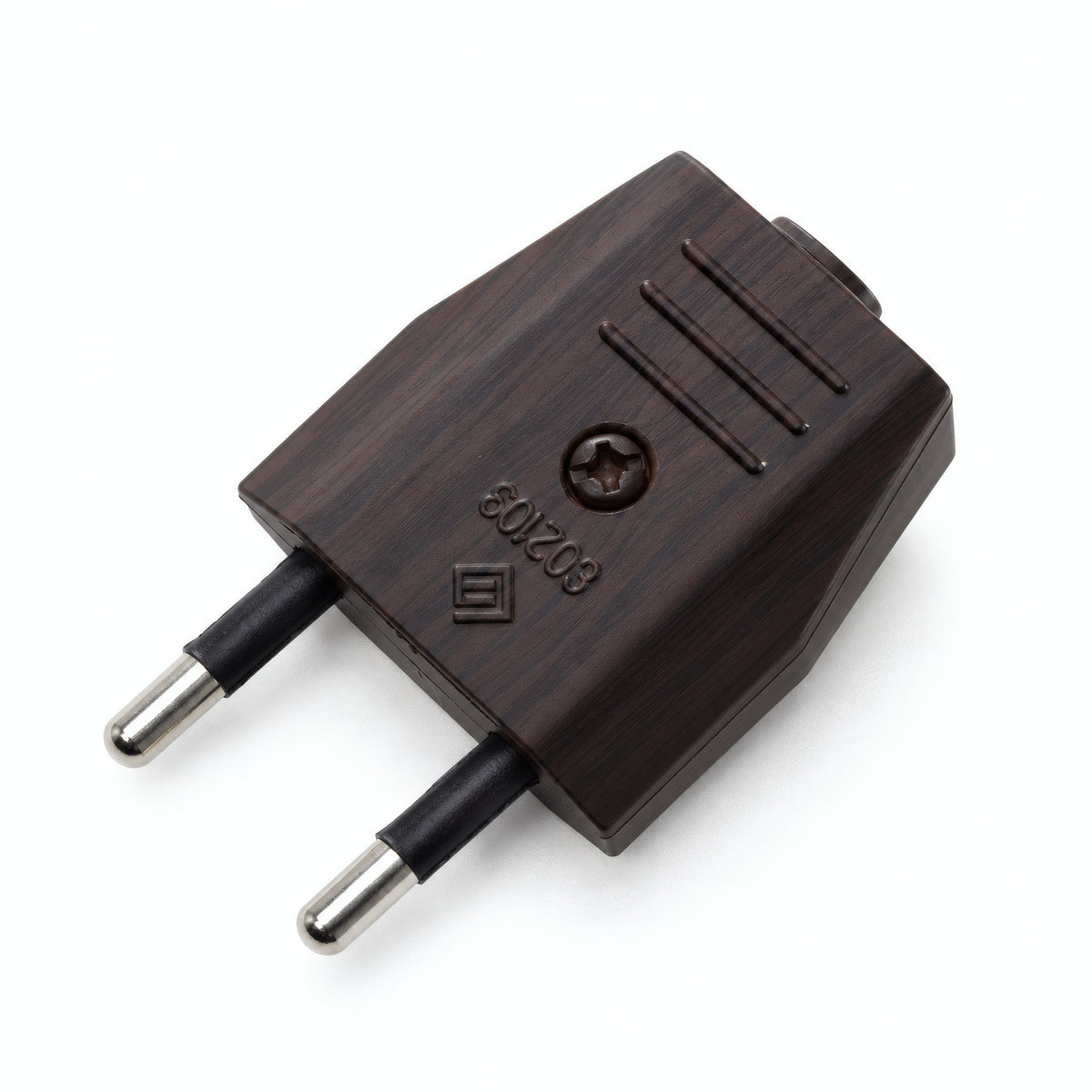 European 2-pole electrical plug with axial cable exit — Wenge effect