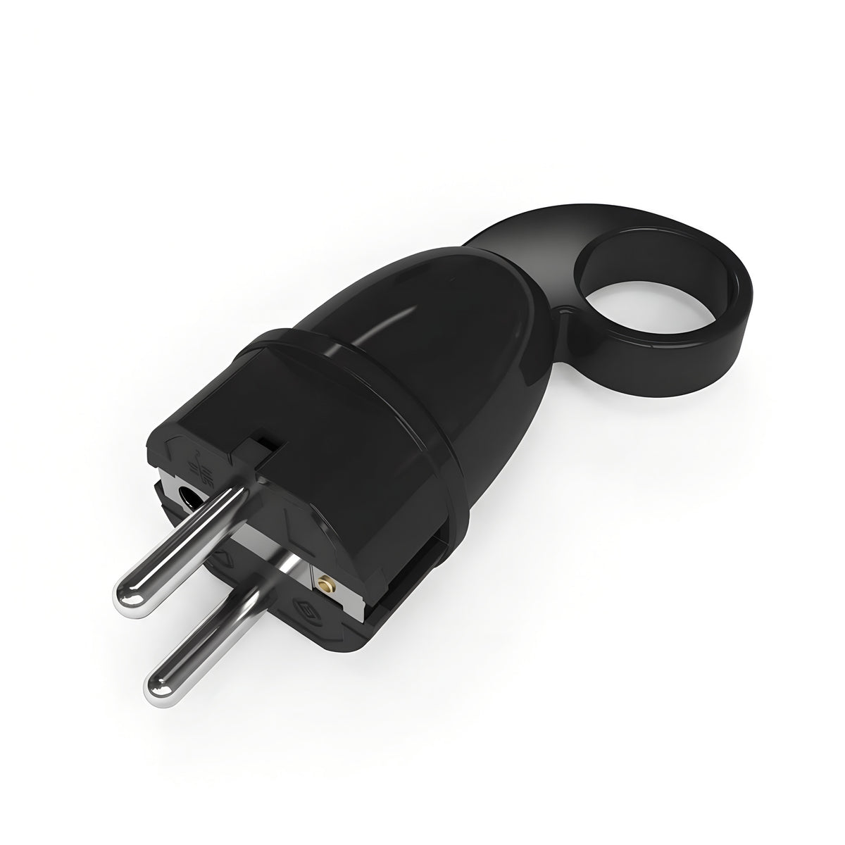 Schuko male plug with pull-out ring — Black