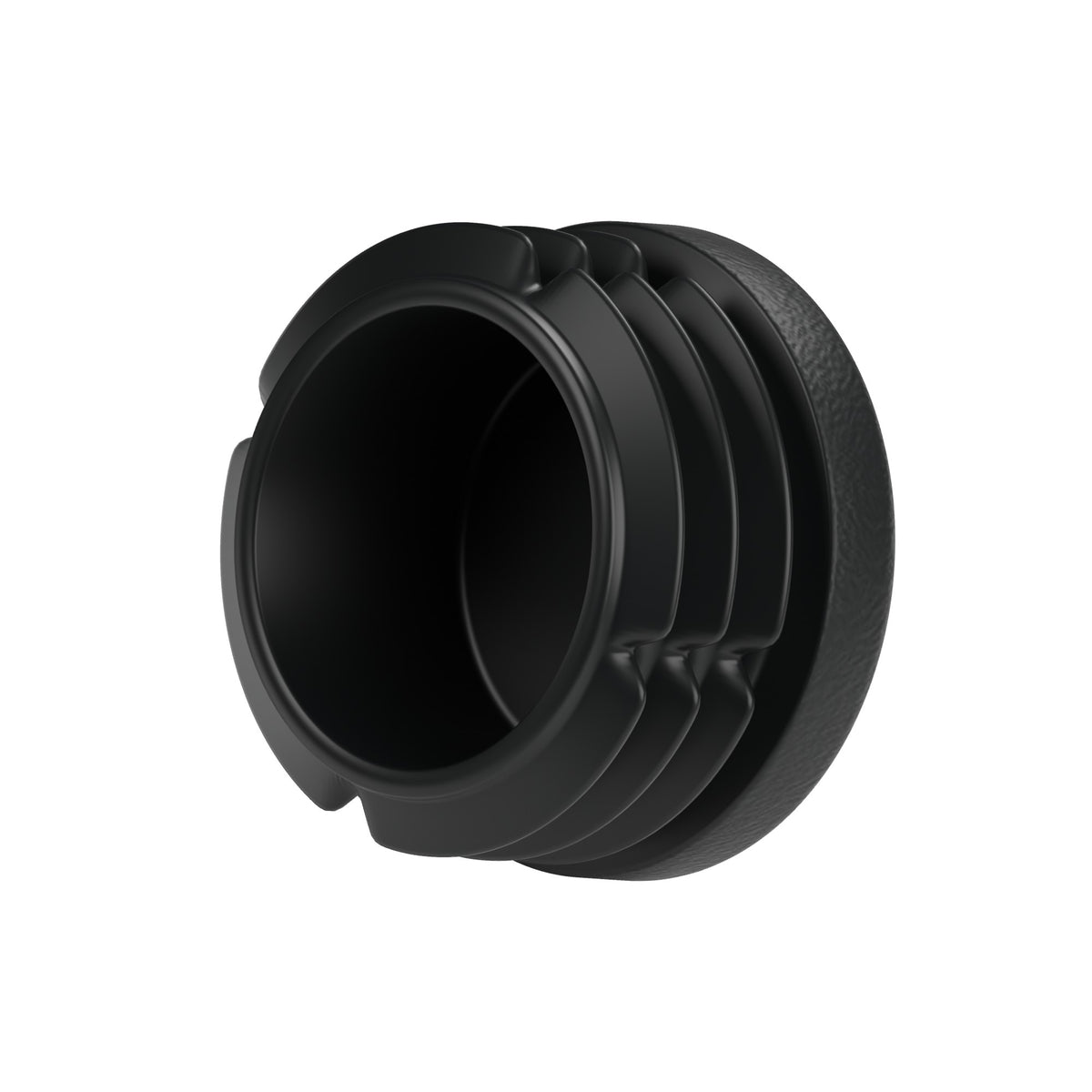 Black plastic insert for female fitting 3/4″ 20x27, bottom view: hollow body and fins