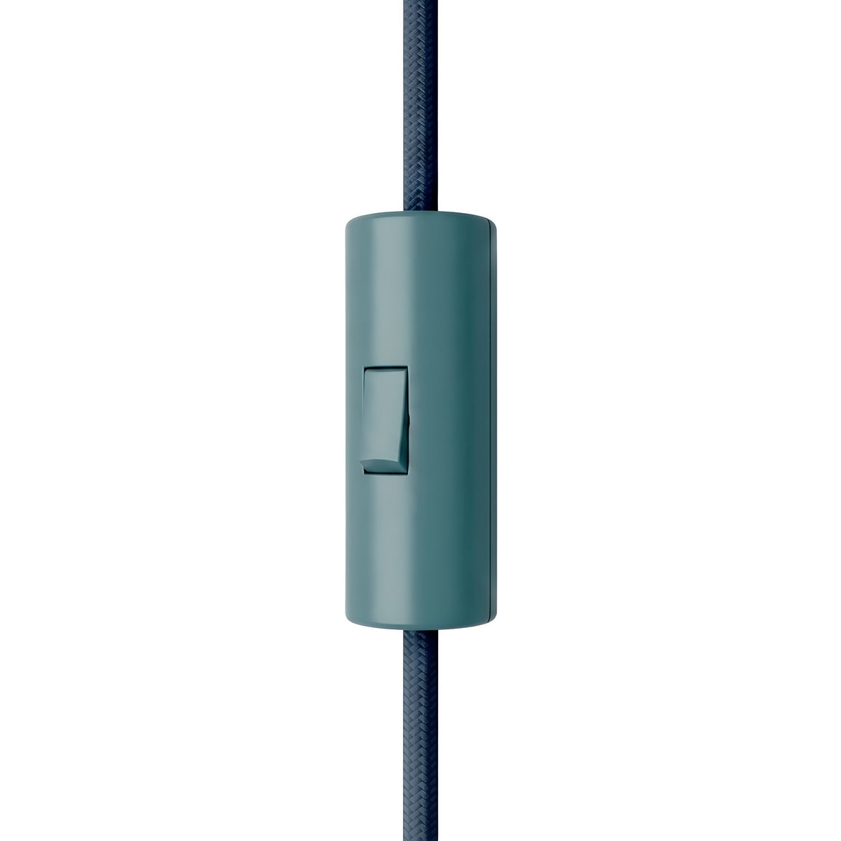 Cylindrical single-pole rocker switch with earth terminal — Petrol blue
