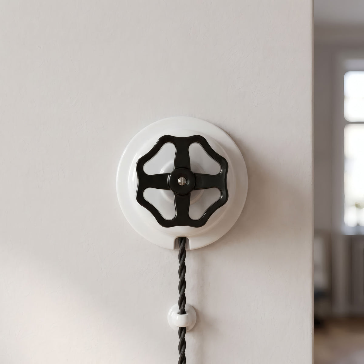Porcelain two-way switch with a knob — White / Black