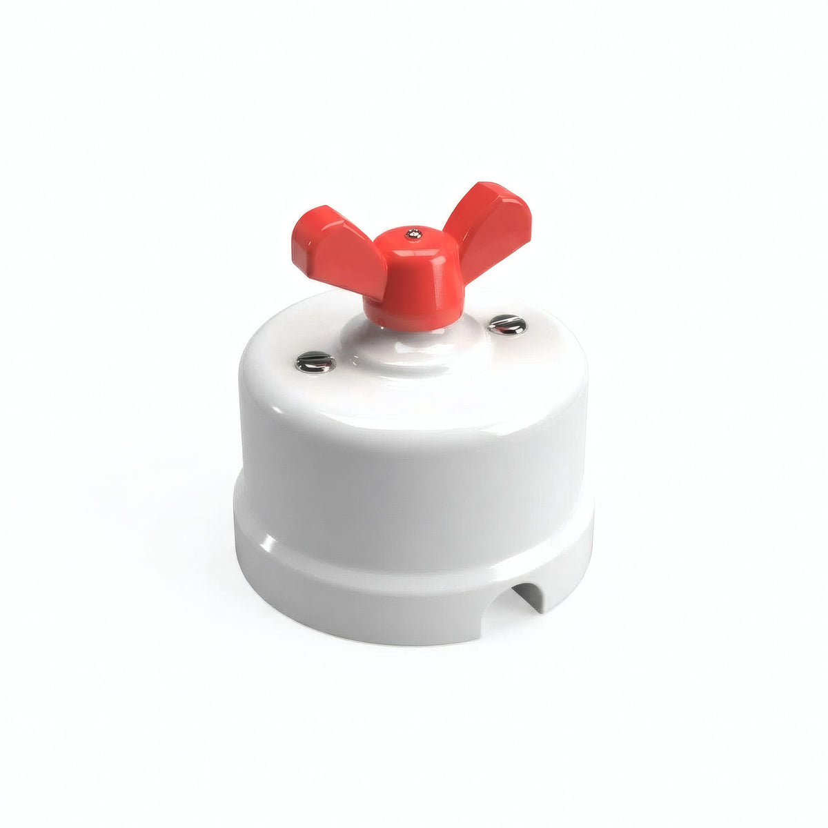 Porcelain two-way switch with a butterfly nut — White / Red