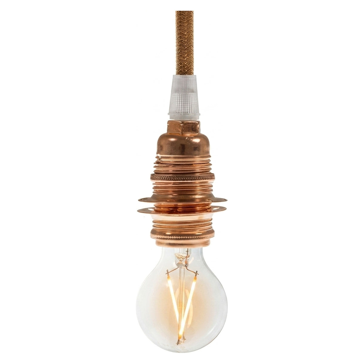 E14 metal socket with double ring for lampshade — Conical plastic / Copper