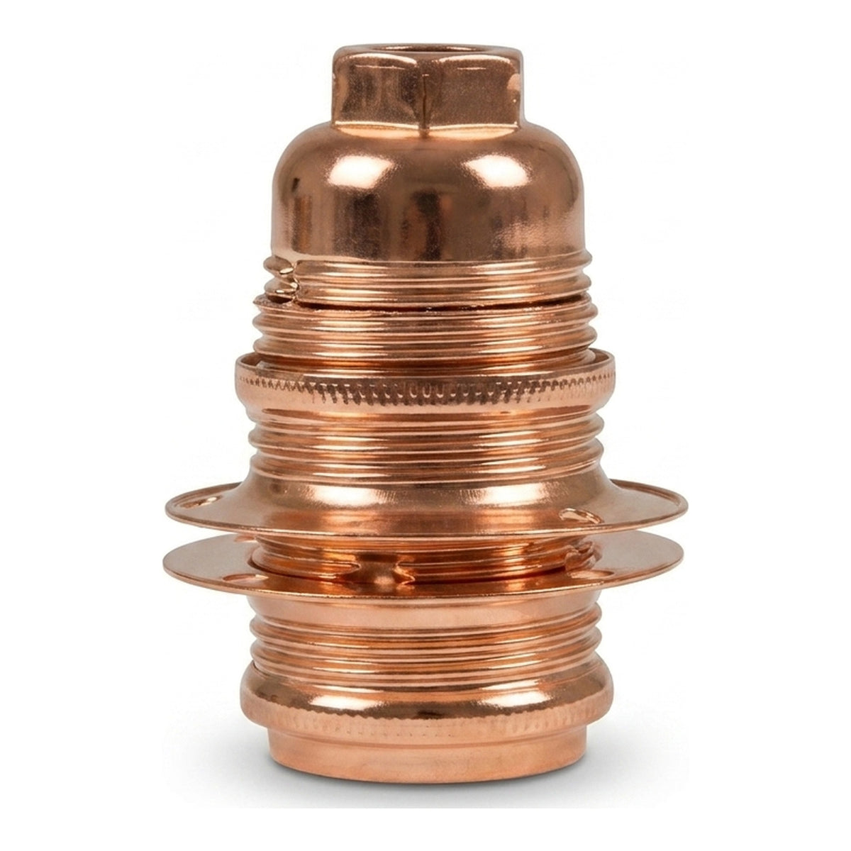 E14 metal socket with double ring for lampshade — Conical plastic / Copper