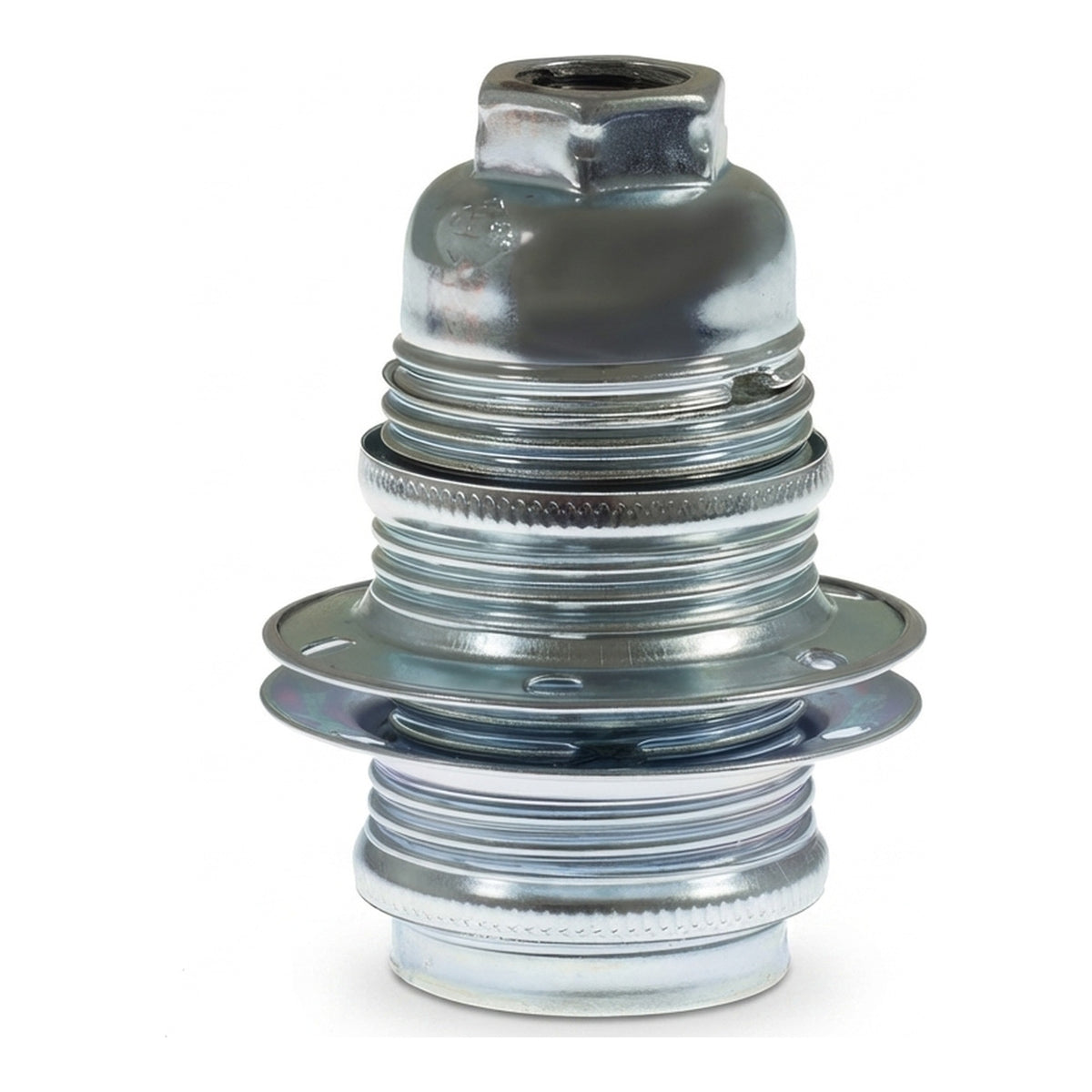E14 metal socket with double ring for lampshade — Cylindrical metal / Silver