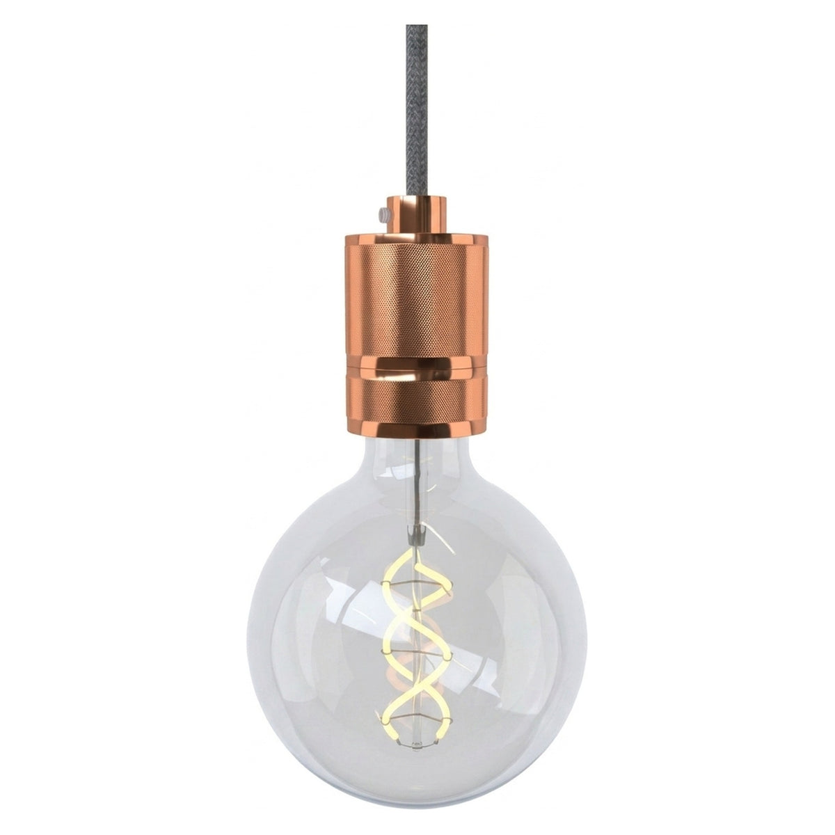 E27 knurled aluminium socket with double ring — Copper