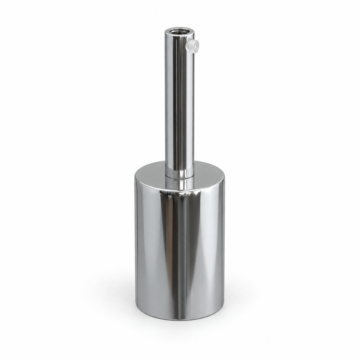 Cylindrical metal E27 socket kit — 7 cm cable grip — chrome finish — view 1