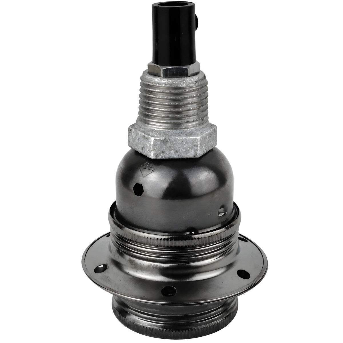 E27 glossy black metal socket kit on 1/2'' (15x21mm) male galvanized cast iron fitting