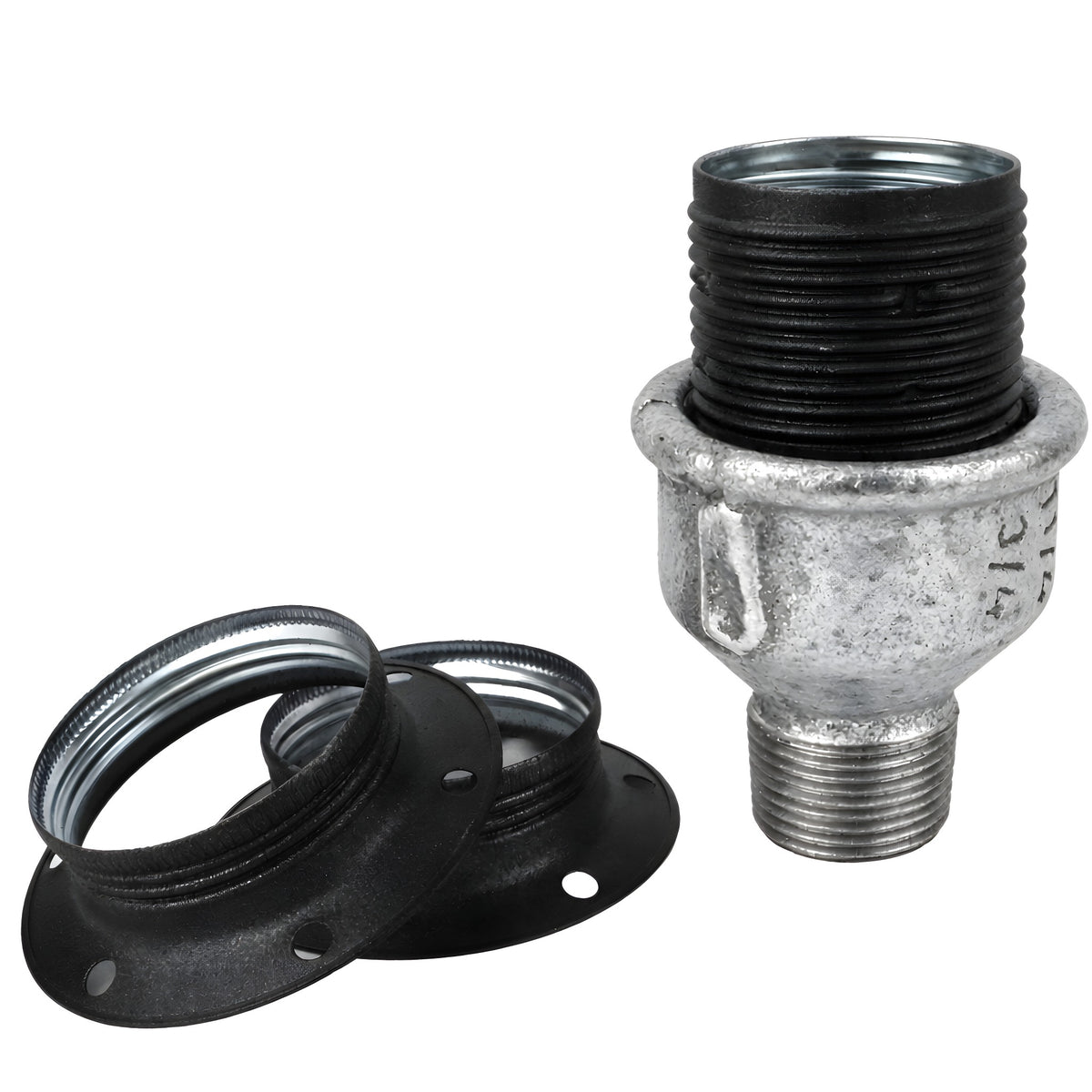 E27 matte grey metal socket kit on male galvanized cast iron fitting