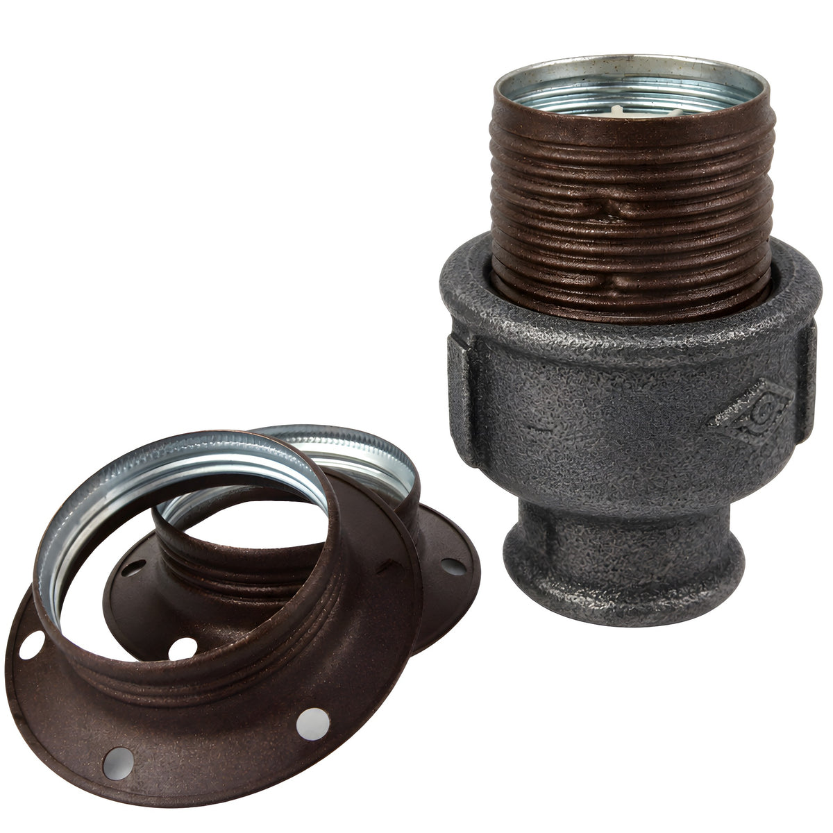 E27 matte rust metal socket kit on female Eco black cast iron fitting