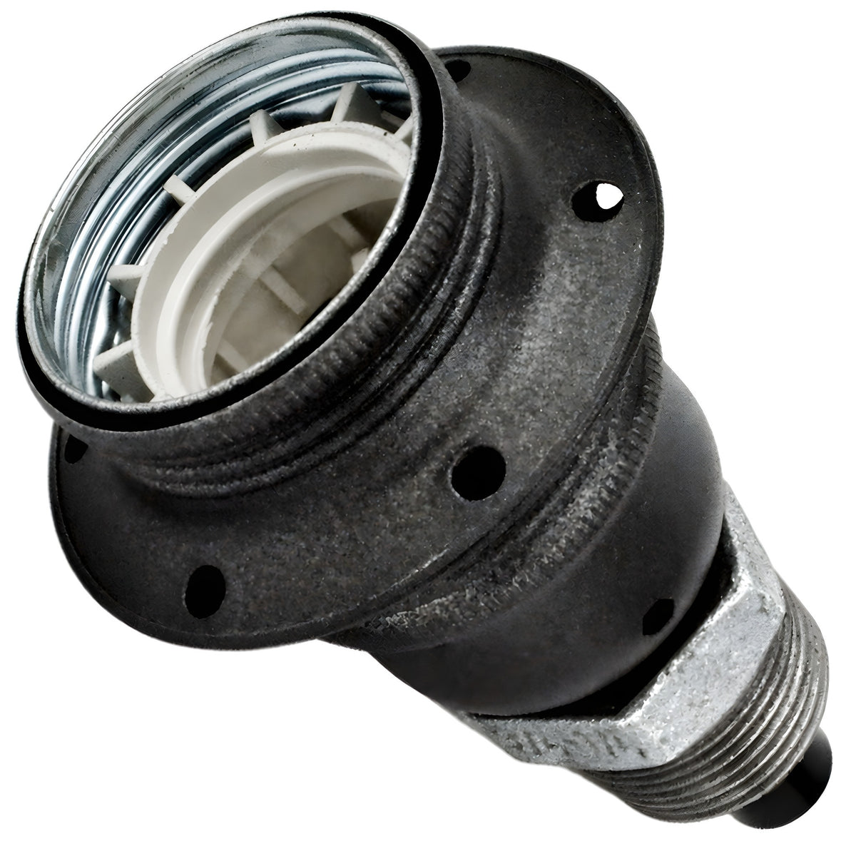 E27 matte grey metal socket kit on male galvanized cast iron fitting
