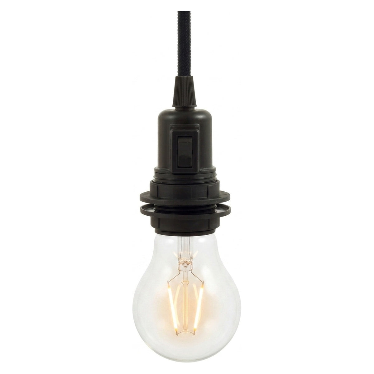 E27 thermoplastic socket with double ring and switch — Black