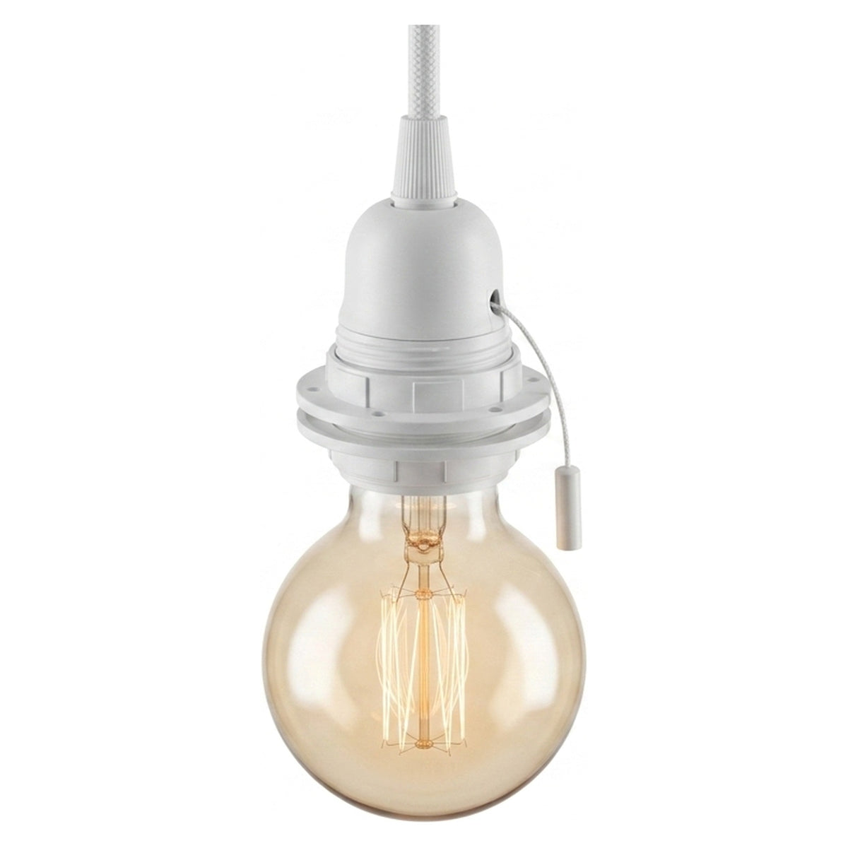 E27 thermoplastic socket, double ring, pull-cord switch — White