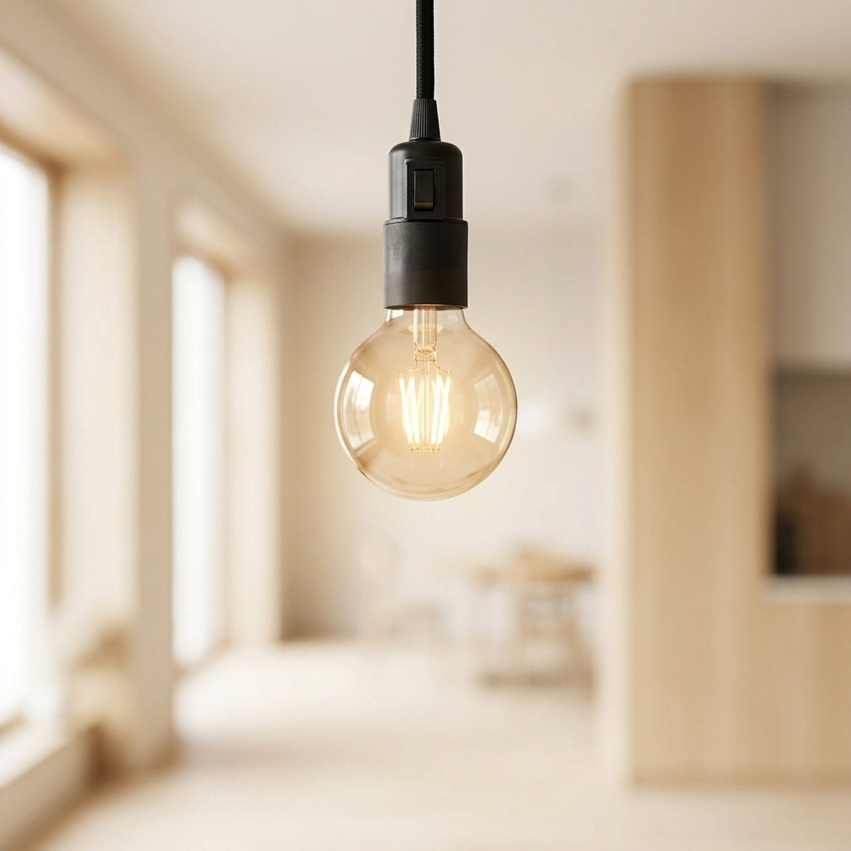 E27 thermoplastic socket with switch — Black