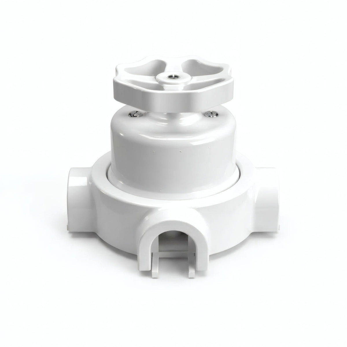 Porcelain two-way switch with a knob and base kit — White / White / 3 conduit entries
