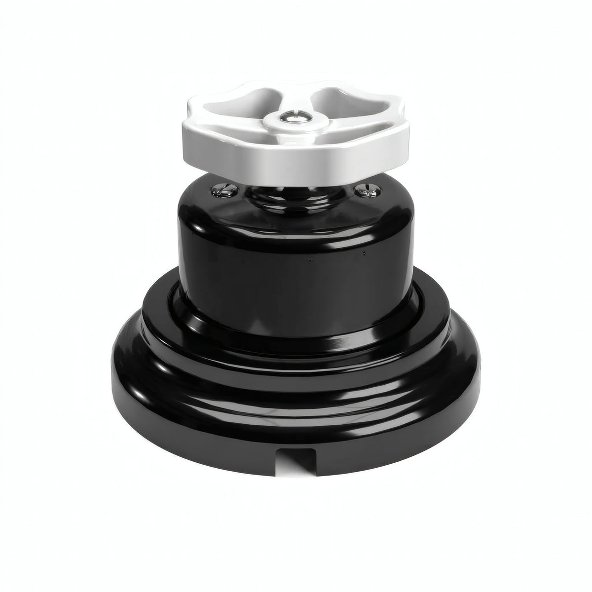 Porcelain two-way switch with a knob and base kit — Black / White / Flat Ø 100 mm