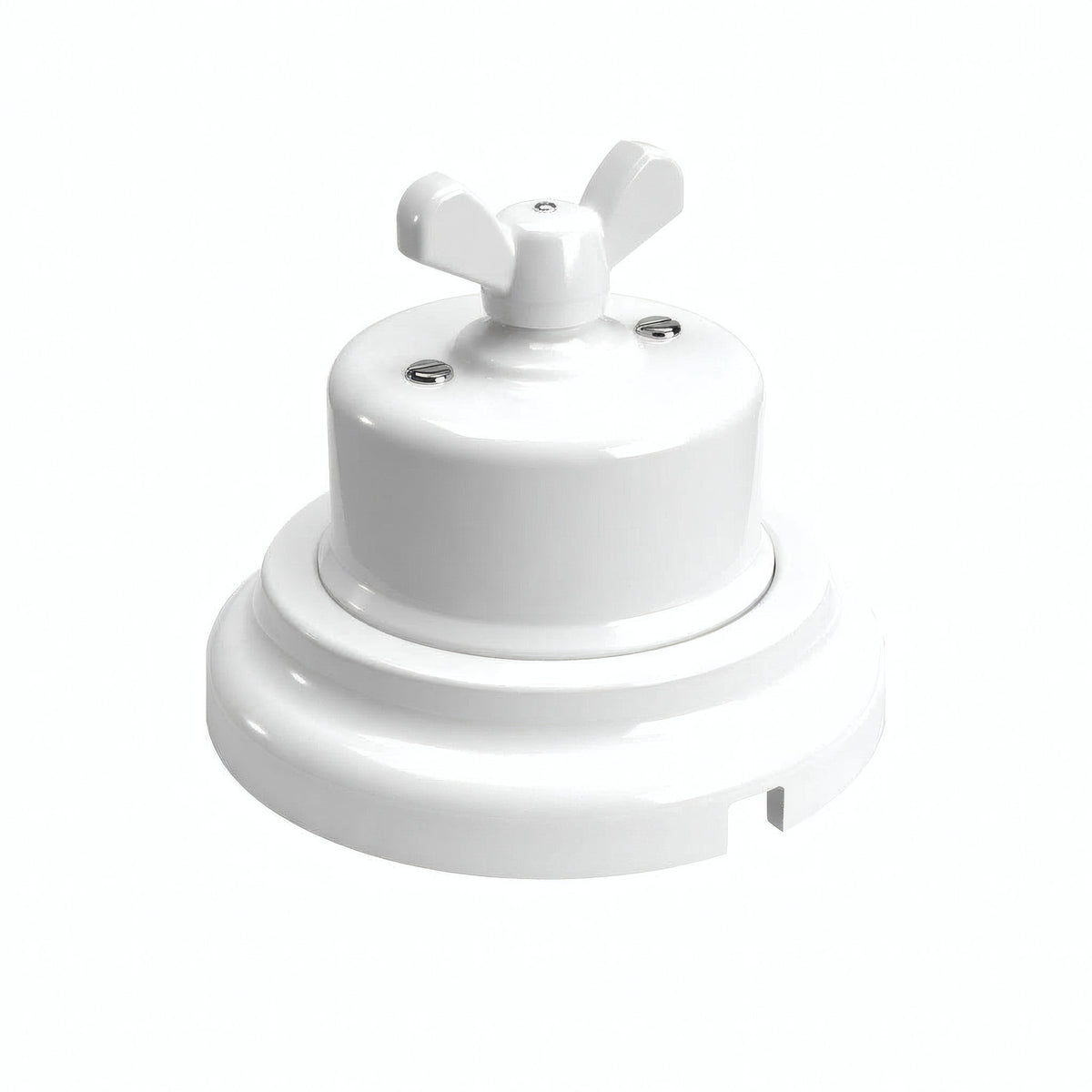 Porcelain two-way switch with a butterfly nut and base kit — White / White / Flat Ø 100 mm