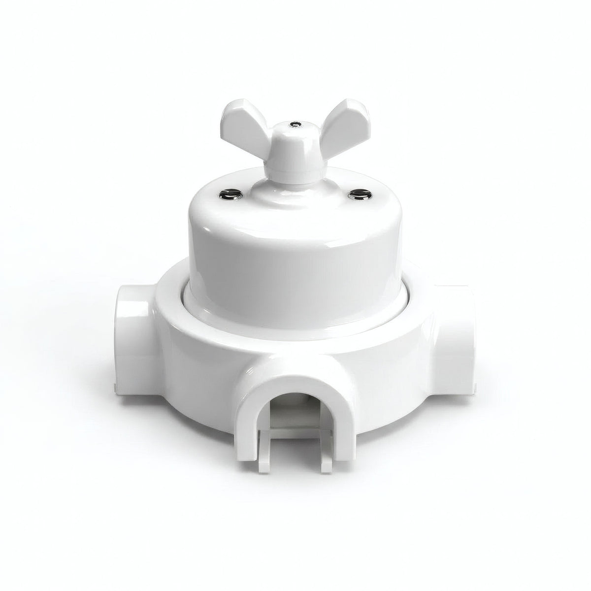 Porcelain two-way switch with a butterfly nut and base kit — White / White / 3 conduit entries
