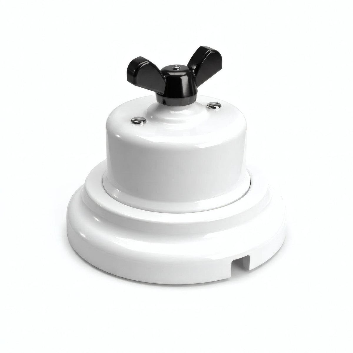Porcelain two-way switch with a butterfly nut and base kit — White / Black / Flat Ø 100 mm