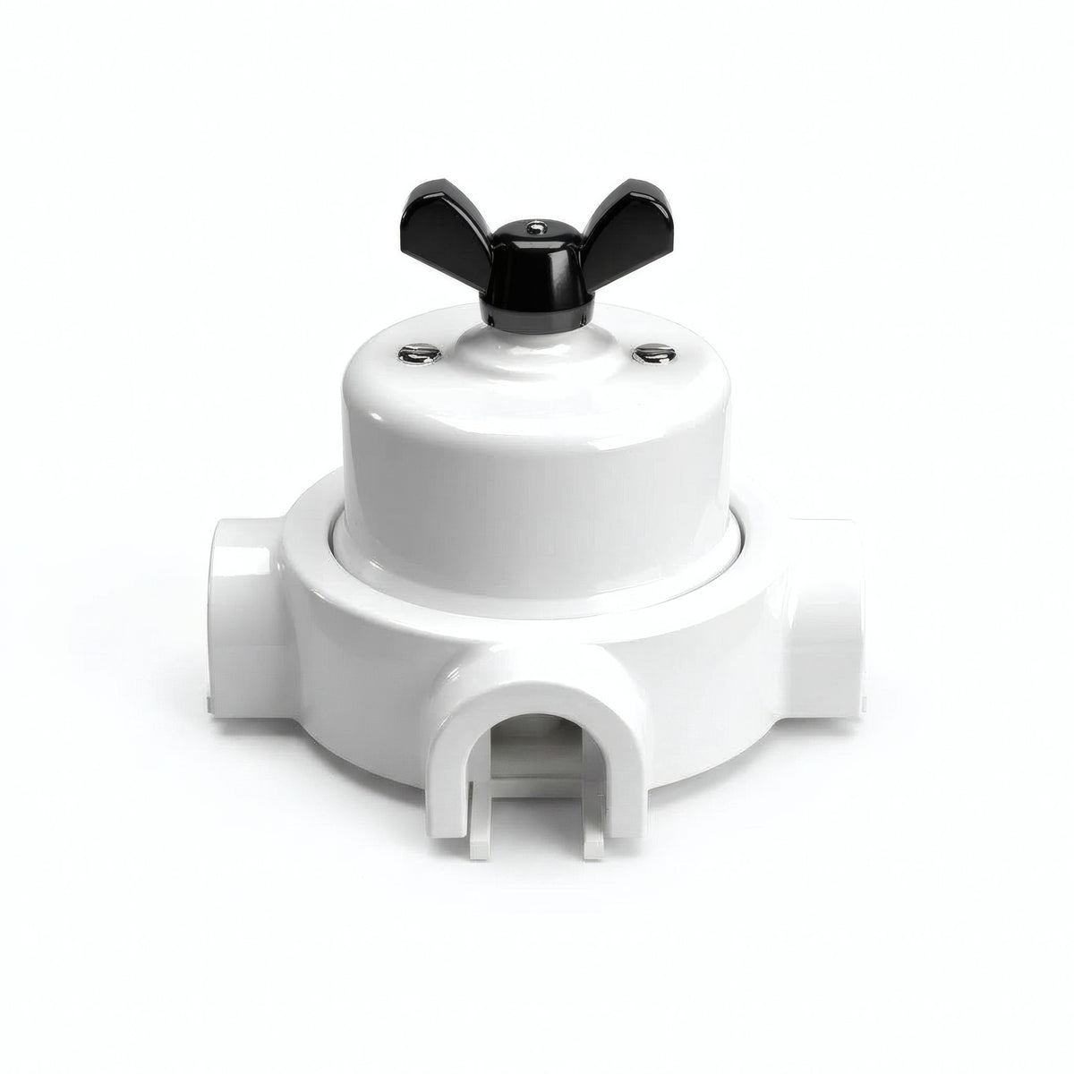 Porcelain two-way switch with a butterfly nut and base kit — White / Black / 3 conduit entries