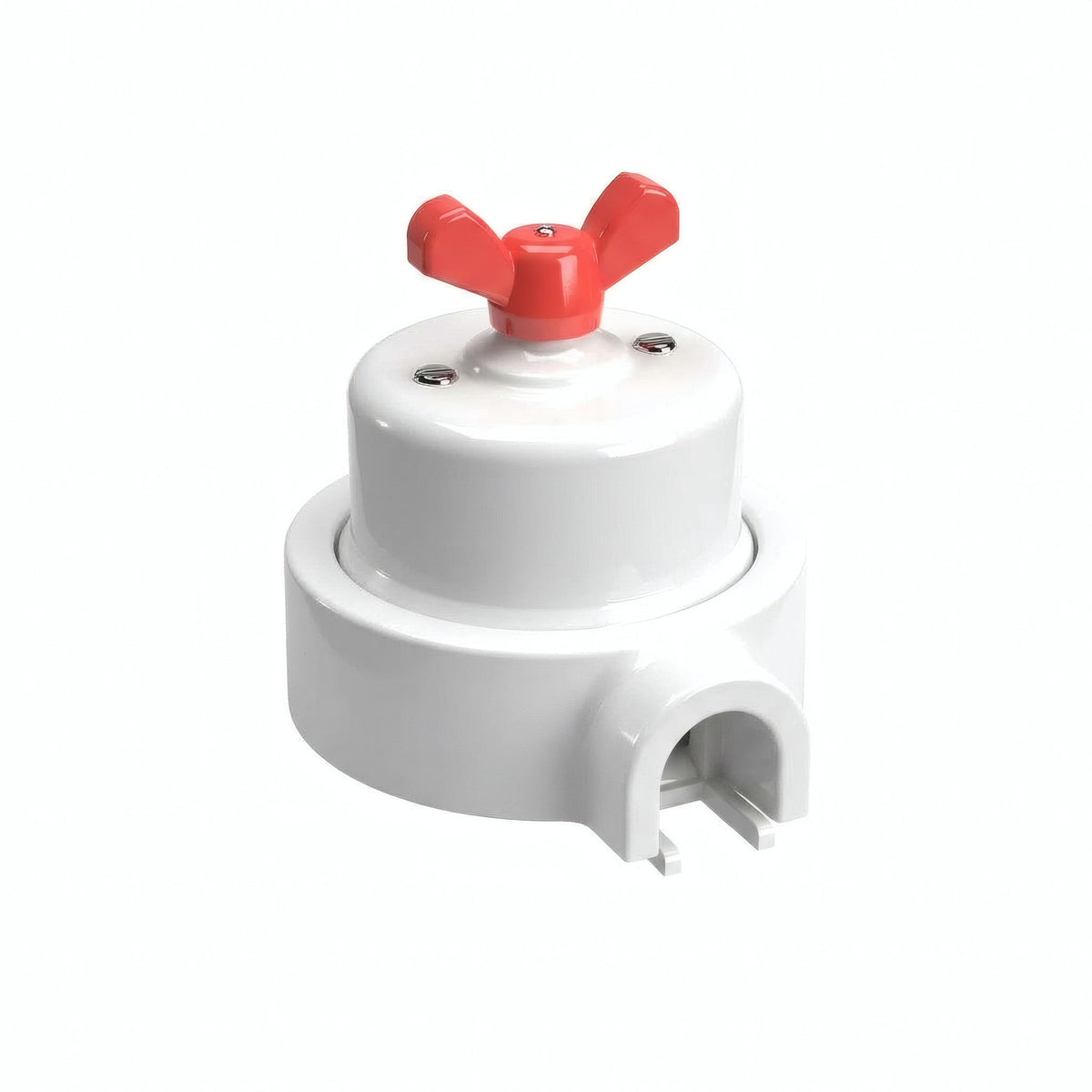 Porcelain two-way switch with a butterfly nut and base kit — White / Red / 1 conduit entry
