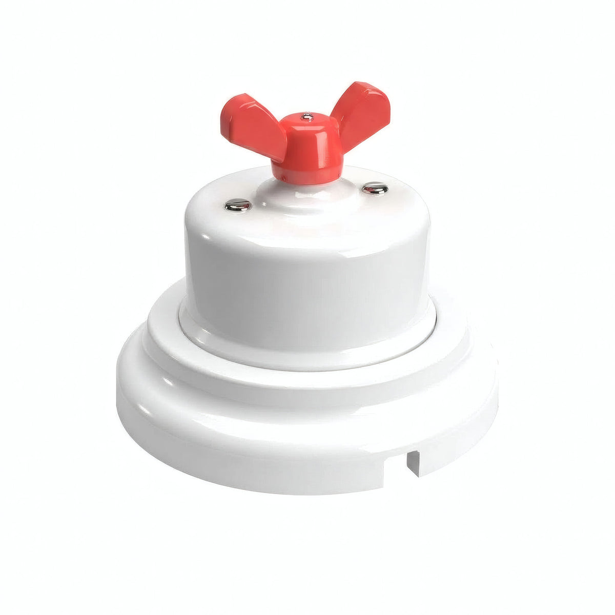 Porcelain two-way switch with a butterfly nut and base kit — White / Red / Flat Ø 100 mm