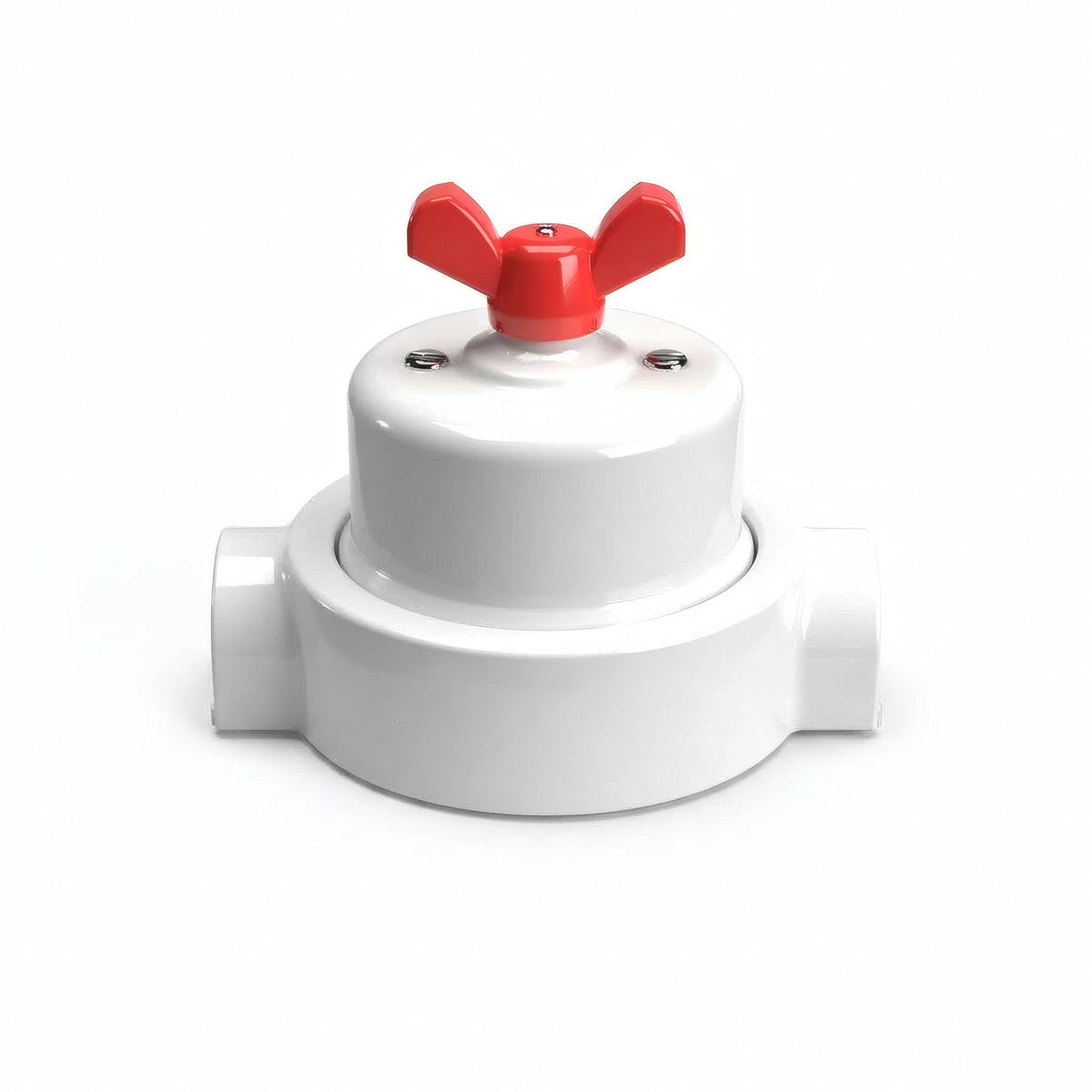 Porcelain two-way switch with a butterfly nut and base kit — White / Red / 2 conduit entries in line