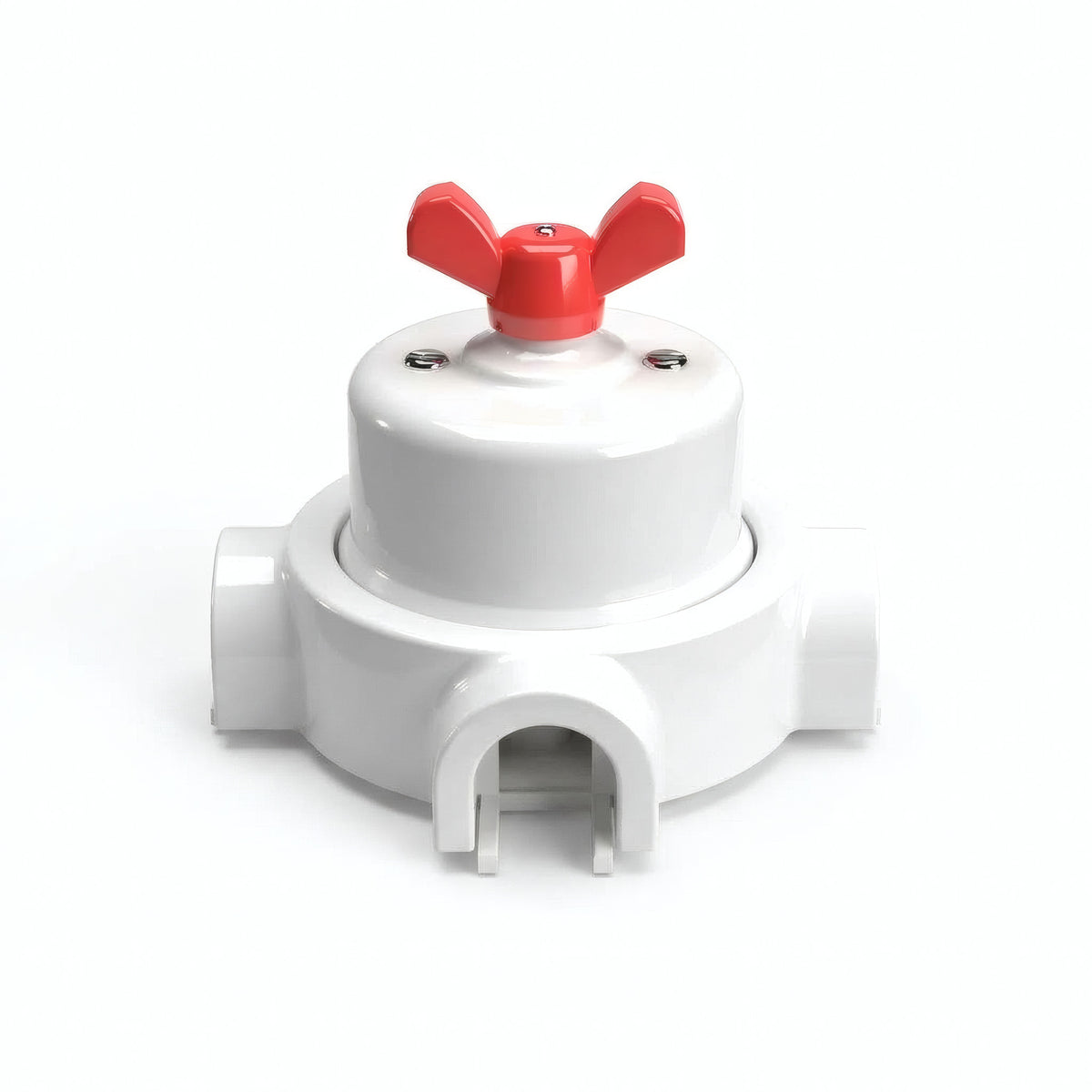 Porcelain two-way switch with a butterfly nut and base kit — White / Red / 3 conduit entries